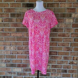 L Dress Jude Connally Ella Pink Orange Herringbone Stripe Stretch Short Sleeve